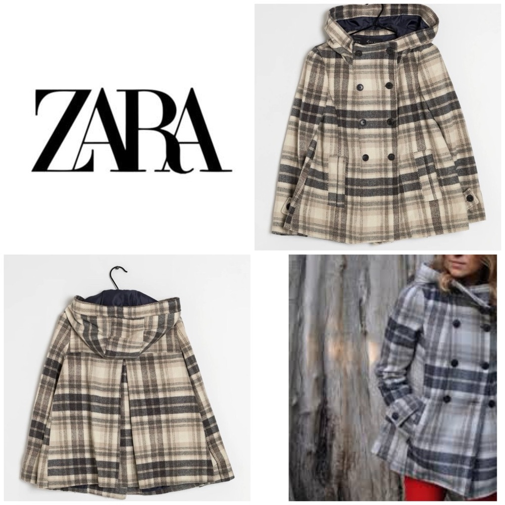 Zara Plaid Hooded Double-Breasted Coat size S